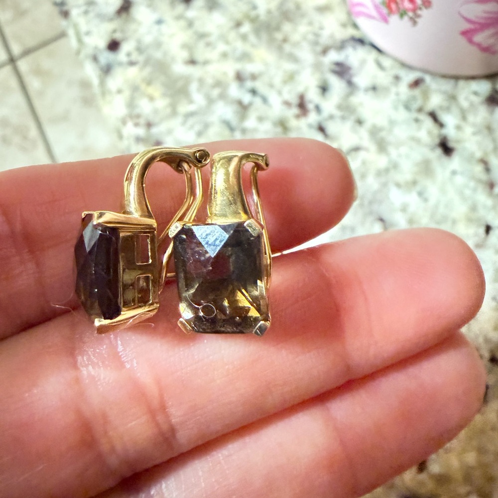 10 karat gold, smoky quartz lever back earrings